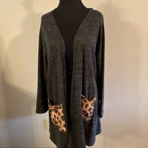 LuLaRoe Gray Leopard Cardigan Sweater Large